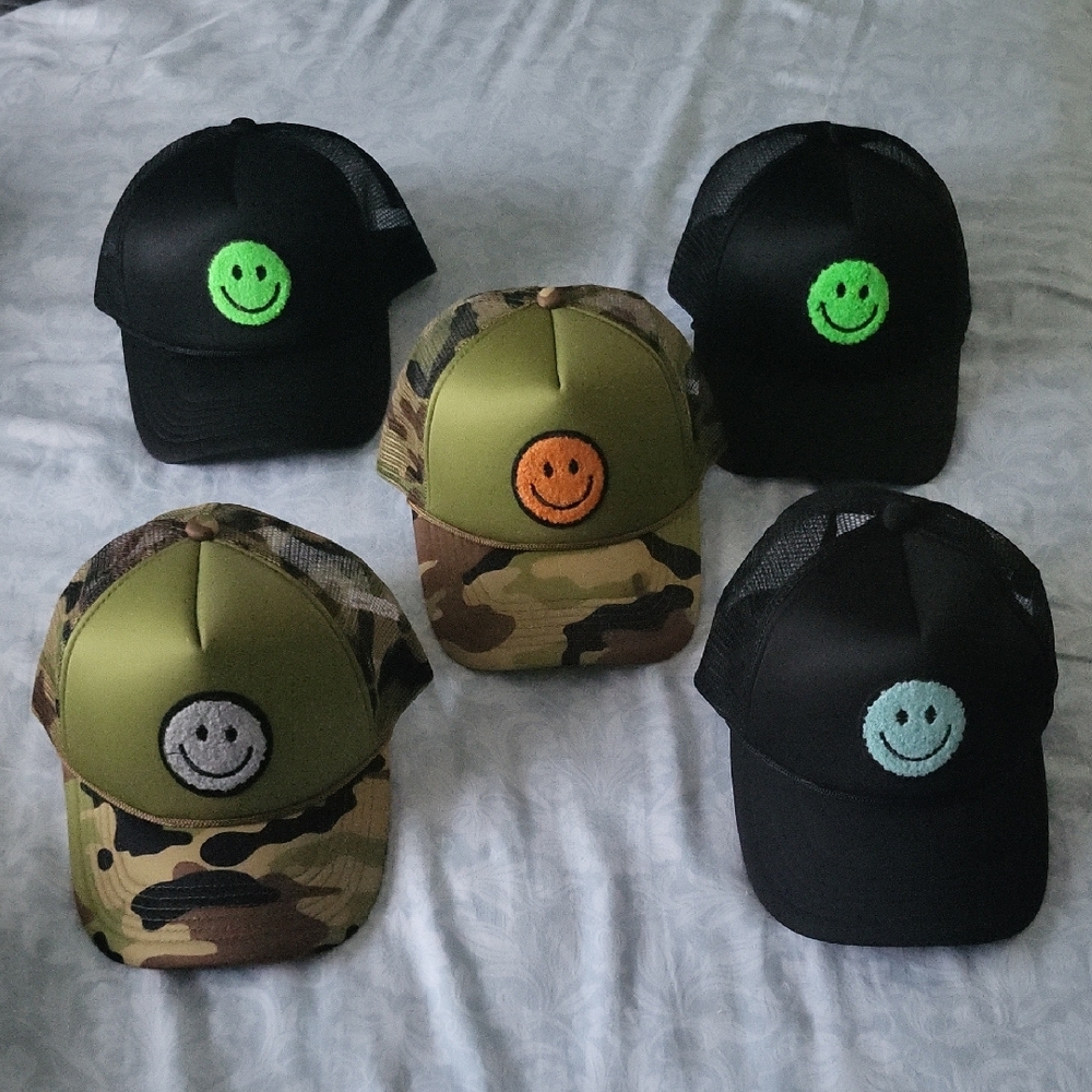 Green and Orange Smiley Face Hats Accessories